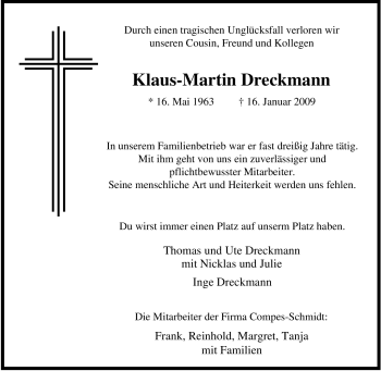 Traueranzeige von Klaus-Martin Dreckmann von Tageszeitung