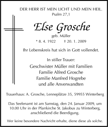 Traueranzeige von Else Grosche von Tageszeitung