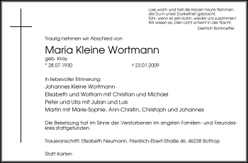 Traueranzeige von Maria Kleine Wortmann von Tageszeitung