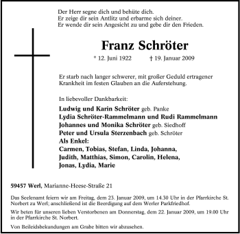 Traueranzeige von Franz Schröter von Tageszeitung