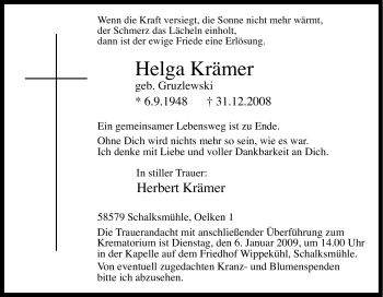 Traueranzeige von Helga Krämer von Tageszeitung