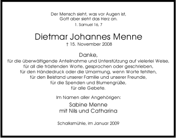 Traueranzeige von Dietmar Johannes Menne von Tageszeitung
