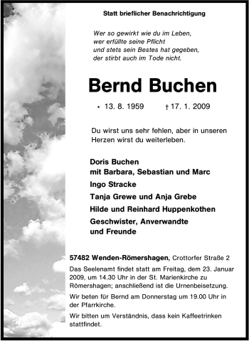 Traueranzeige von Bernd Buchen von Tageszeitung