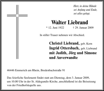 Traueranzeige von Walter Liebrand von Tageszeitung