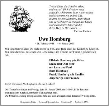 Traueranzeige von Uwe Homburg von Tageszeitung