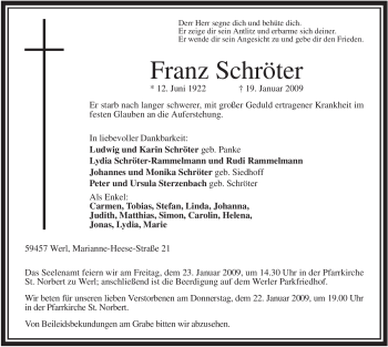 Traueranzeige von Franz Schröter von Tageszeitung