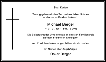 Traueranzeige von Michael Berger von Tageszeitung