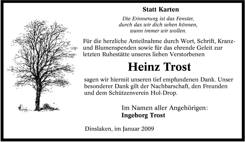 Traueranzeigen von Heinz Trost TrauerinNRW.de