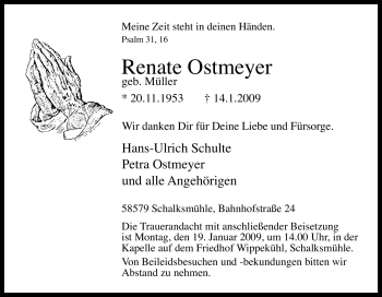 Traueranzeige von Renate Ostmeyer von Tageszeitung