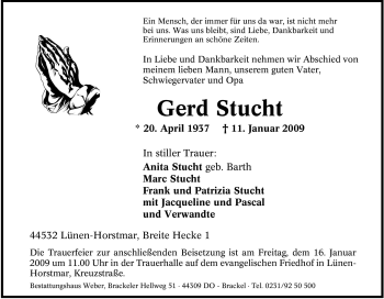 Traueranzeige von Gerd Stucht von Tageszeitung