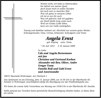 Traueranzeige von Angela Ernst von Tageszeitung