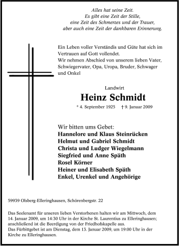Traueranzeige von Heinz Schmidt von Tageszeitung
