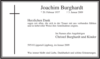 Traueranzeige von Joachim Burghardt von Tageszeitung