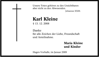 Traueranzeige von Karl Kleine von Tageszeitung