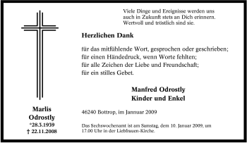 Traueranzeige von Marlis Odrostly von Tageszeitung