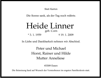 Traueranzeige von Heide Linner von Tageszeitung
