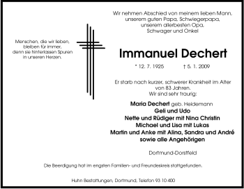 Traueranzeige von Immanuel Dechert von Tageszeitung