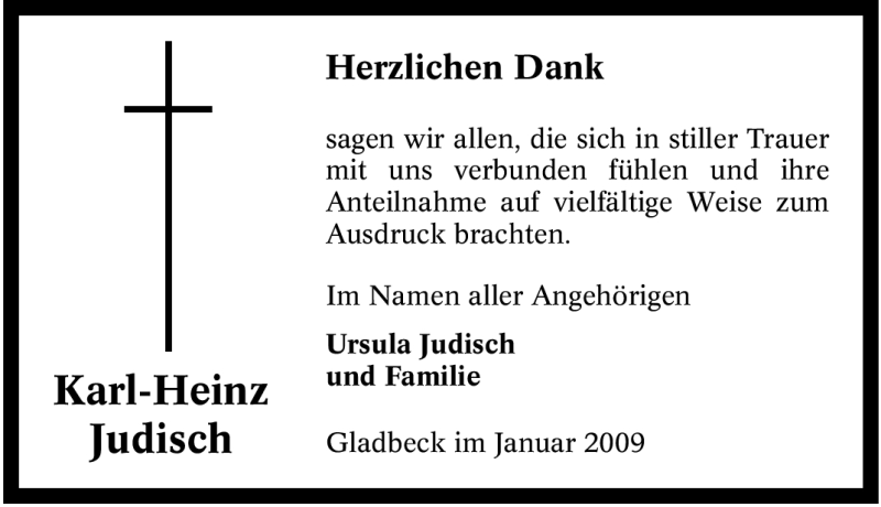  Traueranzeige für Karl-Heinz Judisch vom 14.01.2009 aus Tageszeitung