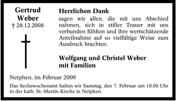 Traueranzeige von Gertrud Weber von Tageszeitung