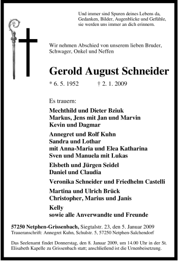 Traueranzeige von Gerold August Schneider von Tageszeitung