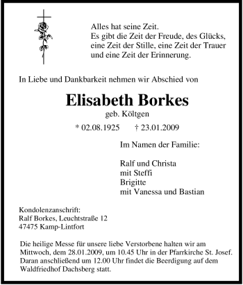 Traueranzeige von Elisabeth Borkes von Tageszeitung