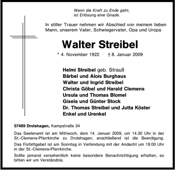 Traueranzeige von Walter Streibel von Tageszeitung