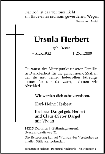 Traueranzeige von Ursula Herbert von Tageszeitung