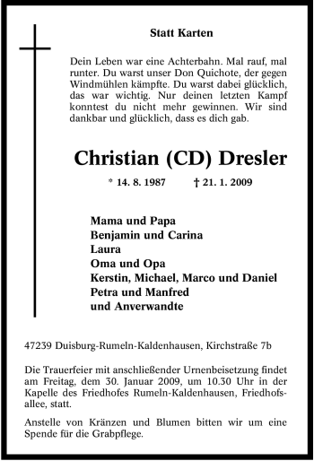 Traueranzeige von Christian (CD) Dresler von Tageszeitung