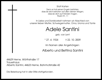 Traueranzeige von Adele Santini von Tageszeitung