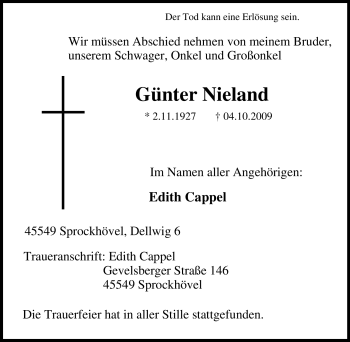 Traueranzeige von Günter Nieland von Tageszeitung