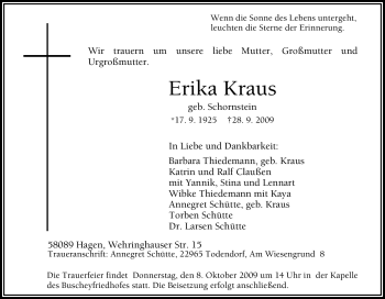 Traueranzeige von Erika Kraus von Tageszeitung