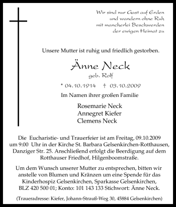 Traueranzeige von Änne Neck von Tageszeitung