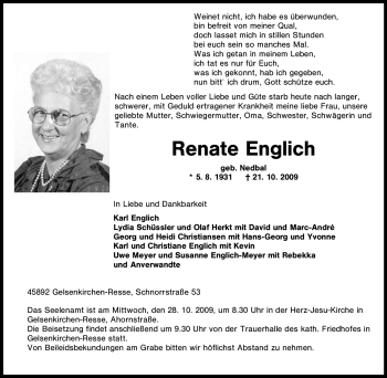 Traueranzeige von Renate Englich von Tageszeitung