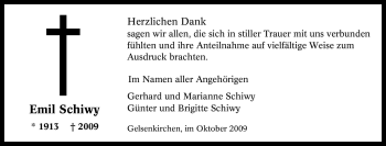 Traueranzeige von Emil Schiwy von Tageszeitung