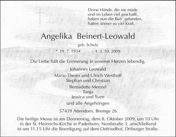 Traueranzeige von Angelika Beinert-Leowald von Tageszeitung