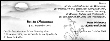 Traueranzeige von Erwin Dickmann von Tageszeitung