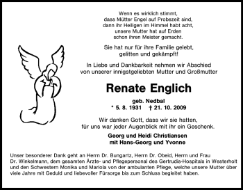 Traueranzeige von Renate Englich von Tageszeitung