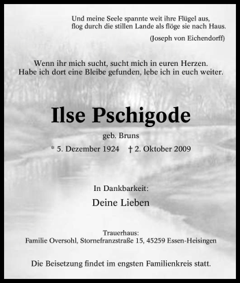 Traueranzeige von Ilse Pschigode von Tageszeitung