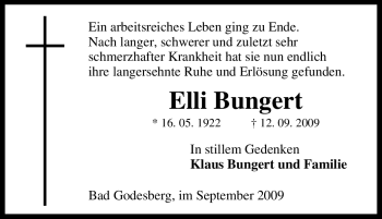 Traueranzeige von Elli Bungert von Tageszeitung