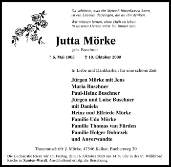 Traueranzeige von Jutta Mörke von Tageszeitung