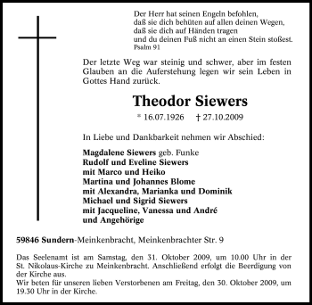 Traueranzeige von Theodor Siewers von Tageszeitung