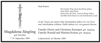 Traueranzeige von Magdalena Jüngling von Tageszeitung
