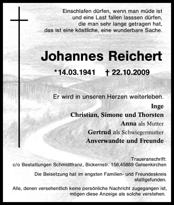 Traueranzeige von Johannes Reichert von Tageszeitung