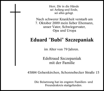 Traueranzeige von Eduard Szczepaniak von Tageszeitung