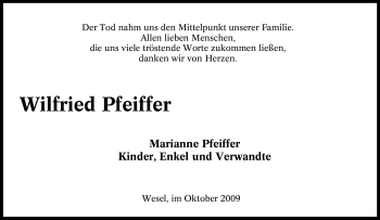 Traueranzeige von Wilfried Pfeiffer von Tageszeitung