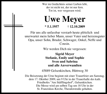 Traueranzeige von Uwe Meyer von Tageszeitung