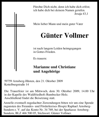 Traueranzeige von Günter Vollmer von Tageszeitung