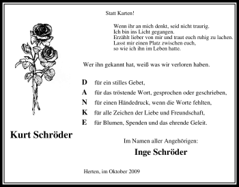Traueranzeige von Kurt Schröder von Tageszeitung