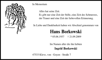 Traueranzeige von Hans Borkowski von Tageszeitung