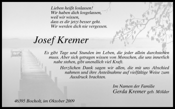 Traueranzeige von Josef Kremer von Tageszeitung